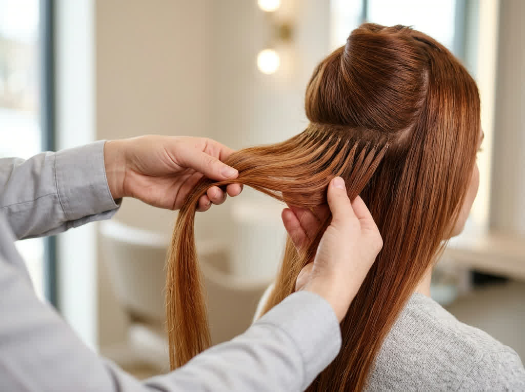 Extensiones de cabello natural en una peluquería en Lugo